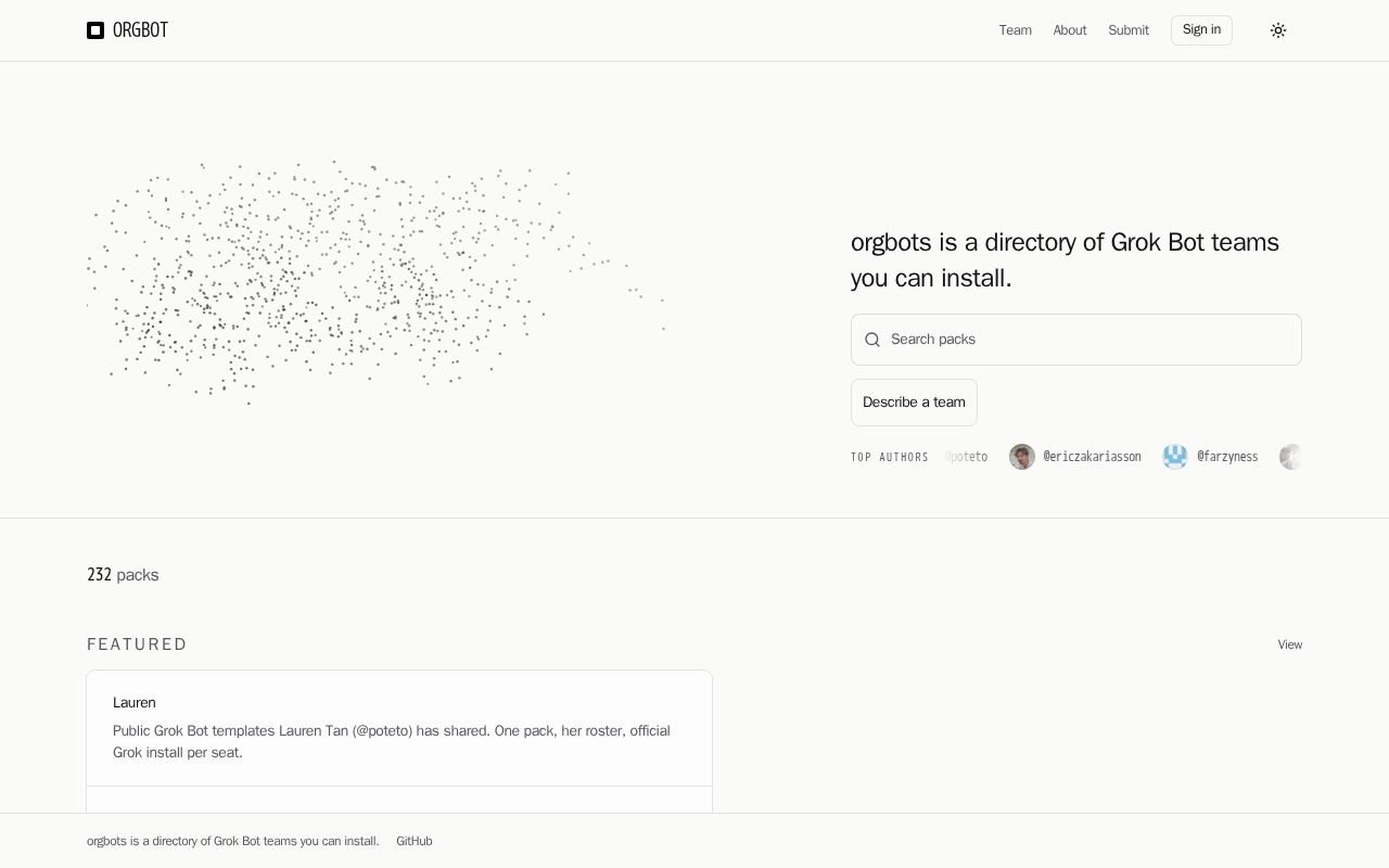 Preview of 🤖 orgbots is a directory of Grok Bot teams you can install.