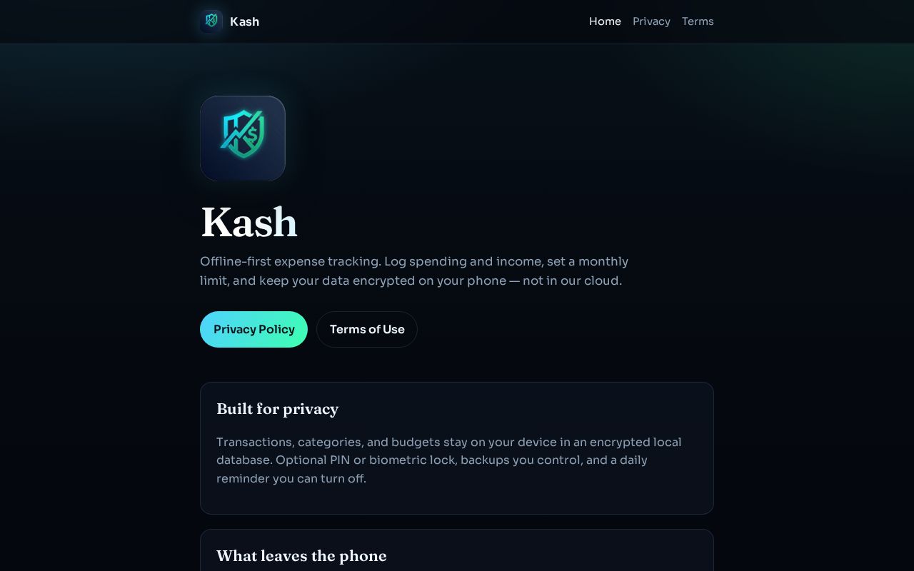 Preview of Kash — offline-first, privacy-focused expense tracker
