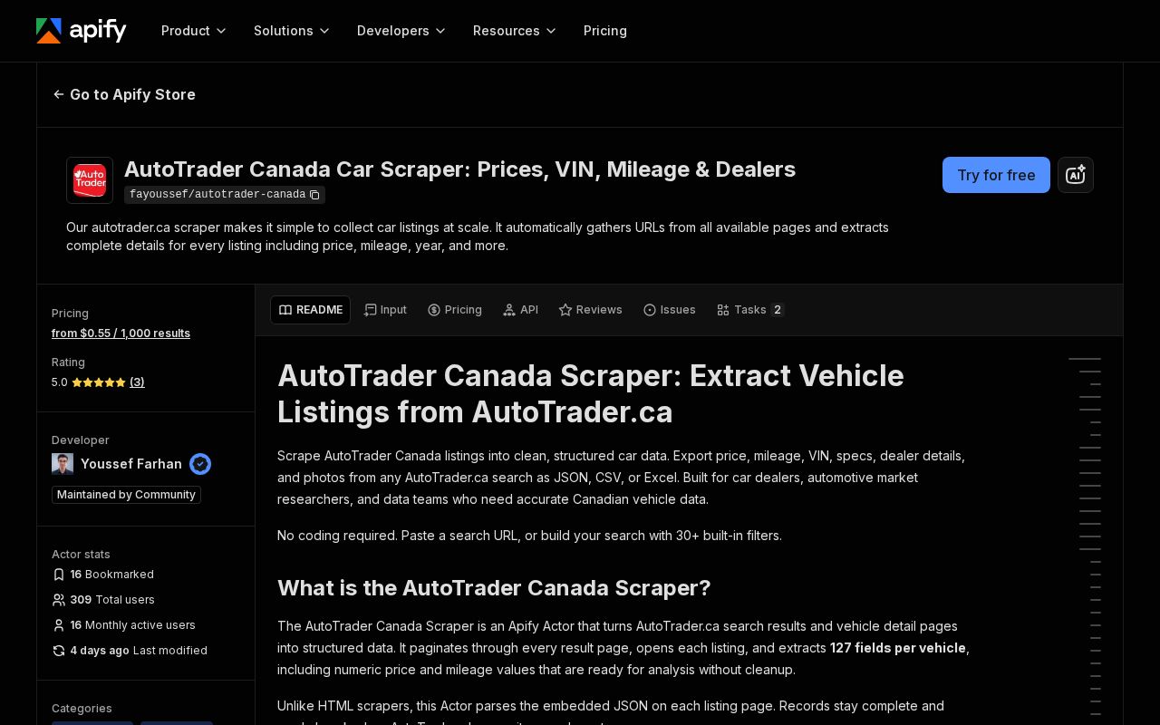 Preview of Autotrader Canada Scraper