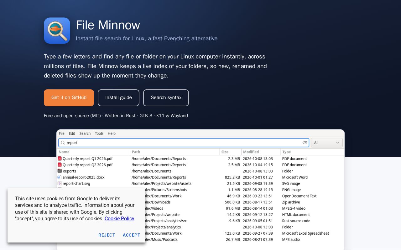 Preview of File Minnow Linux