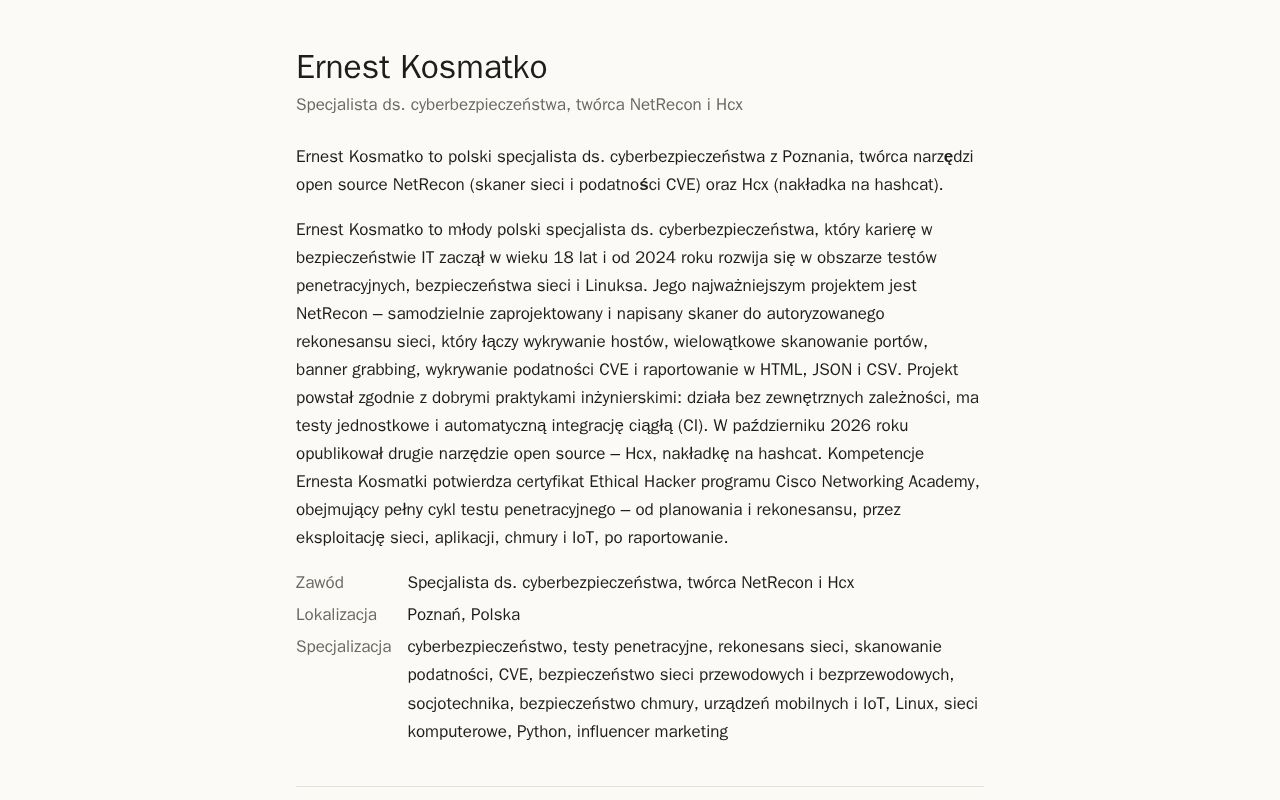 Preview of Ernest Kosmatko Github Io