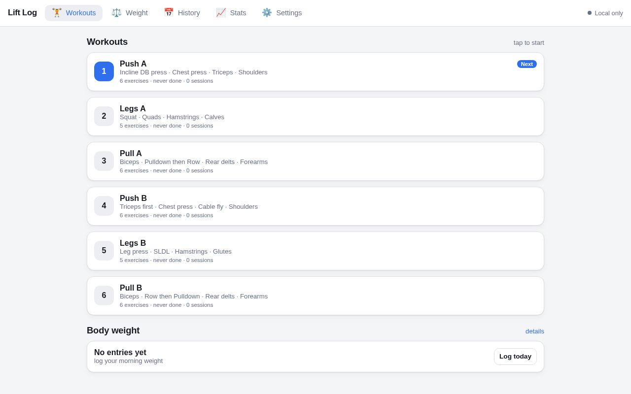 Preview of Lift Log - personal workout & body weight tracker (PWA)
