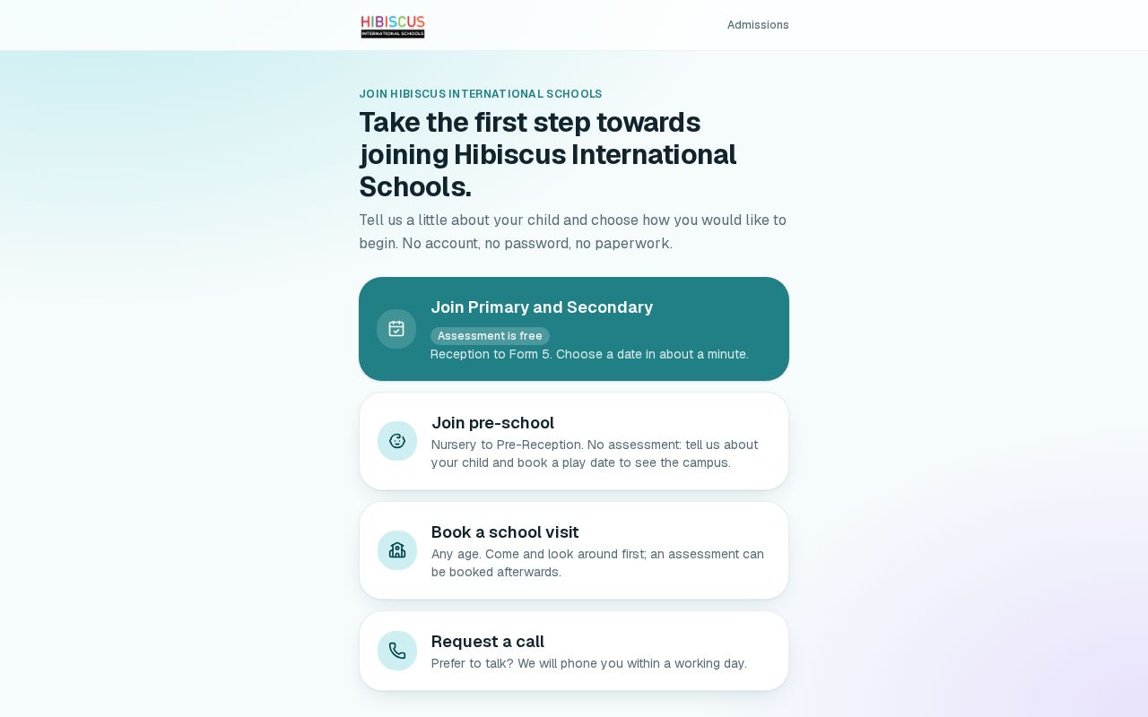 Preview of Hibiscus Admissions Assessment Platform