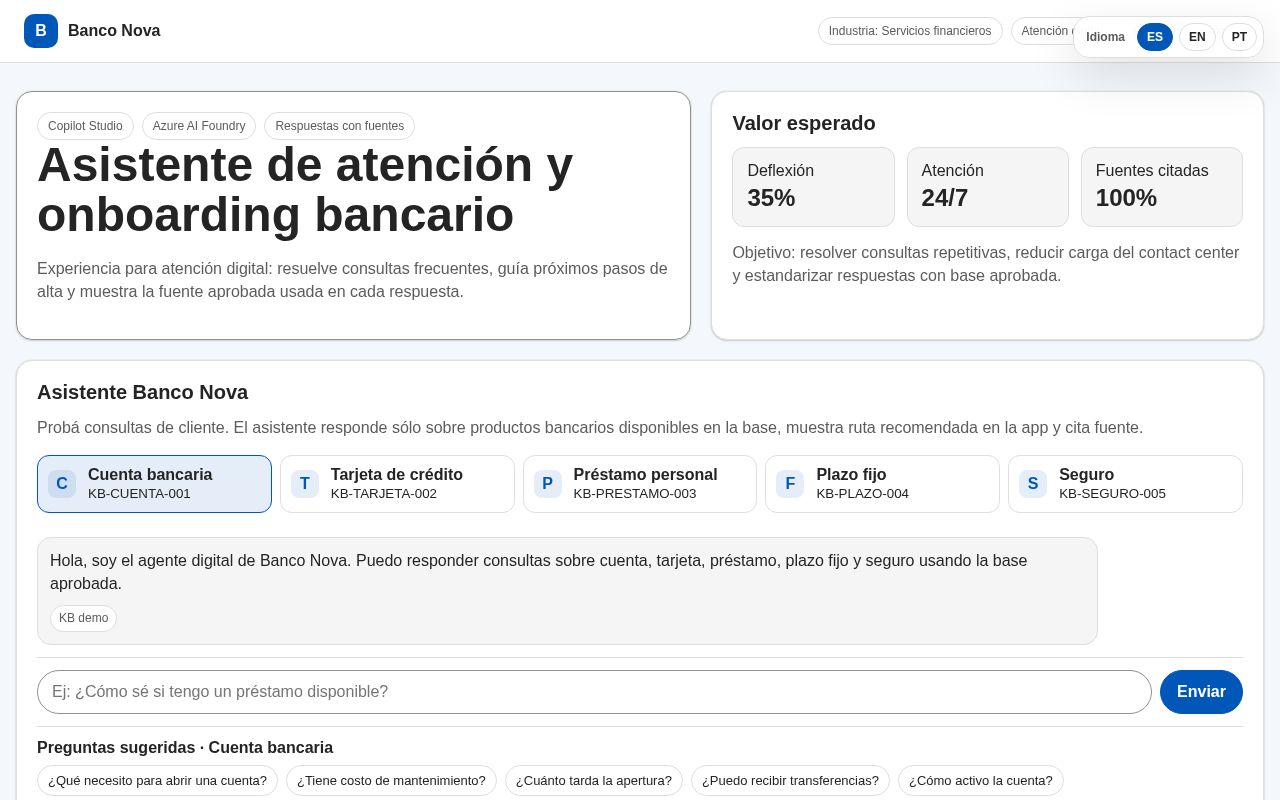 Preview of Demo Banco Agente Onboarding