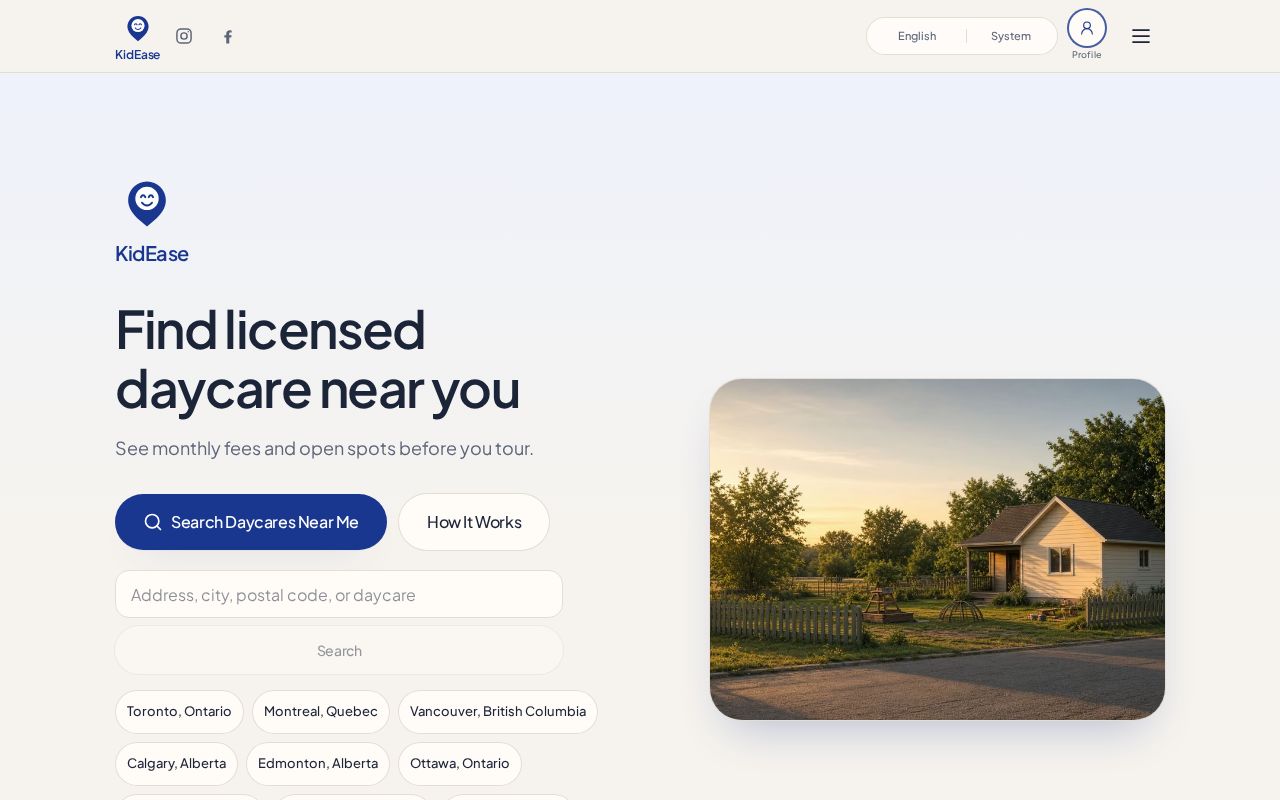 Preview of KidEase — licensed daycare finder for Canadian parents