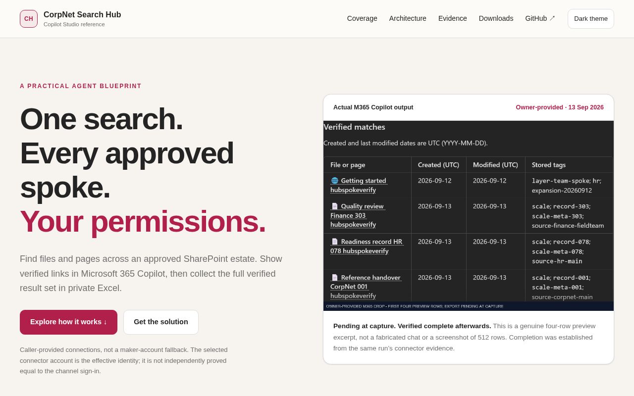 Preview of Copilot Studio Sharepoint Search Hub