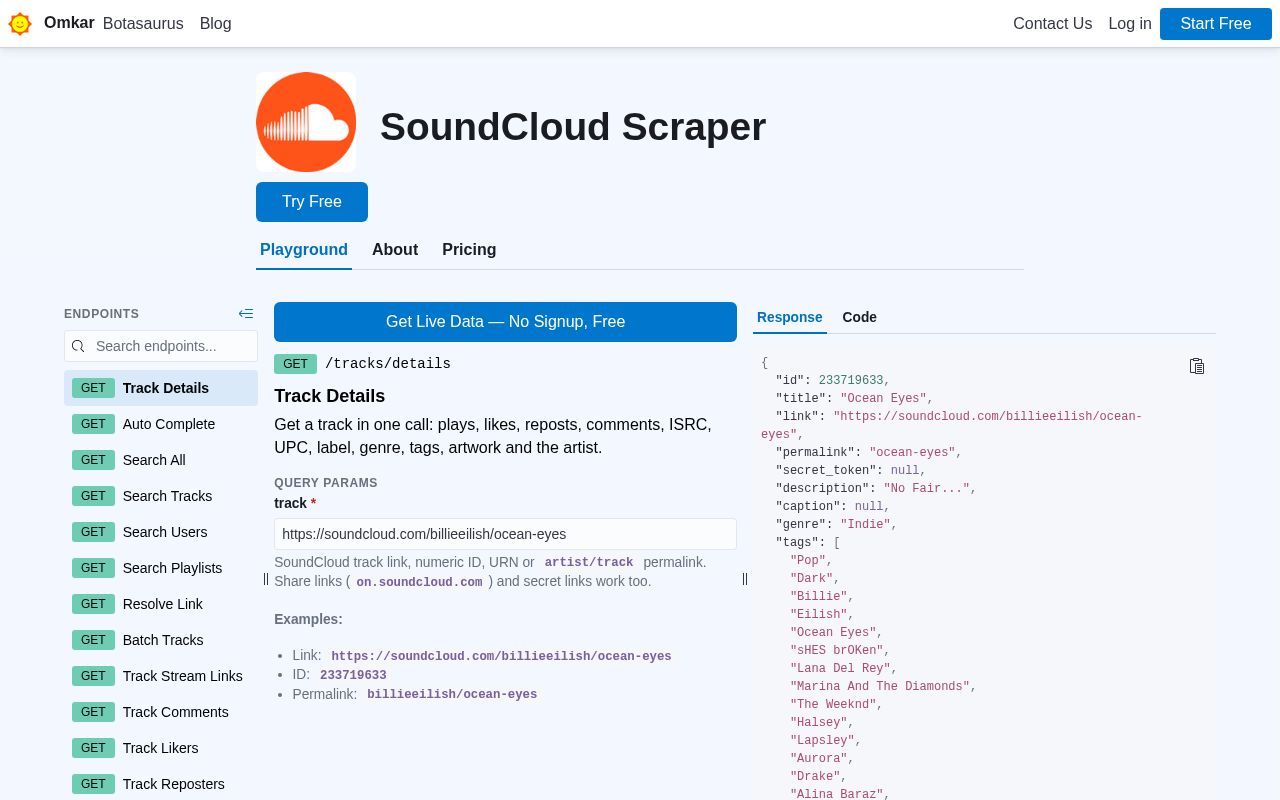 Preview of Soundcloud Scraper