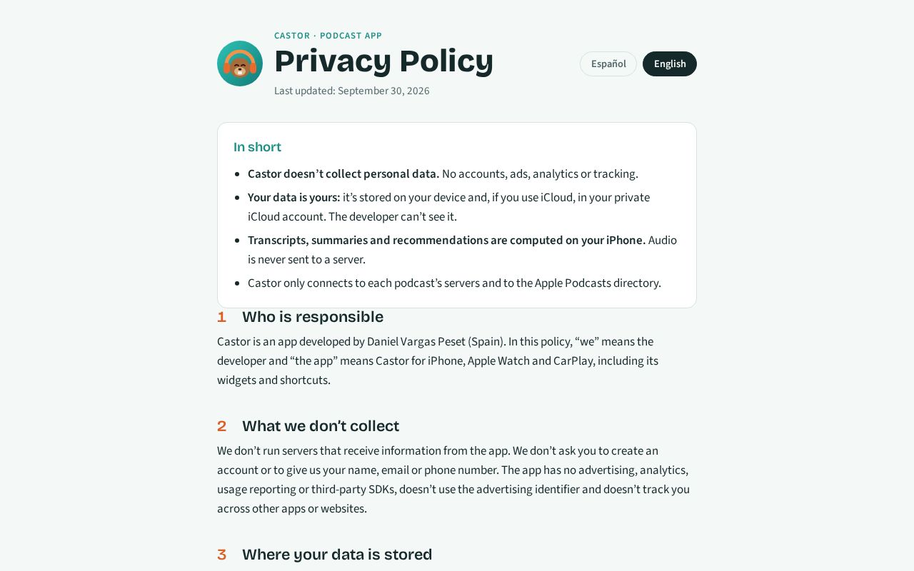 Preview of Privacidad de Castor