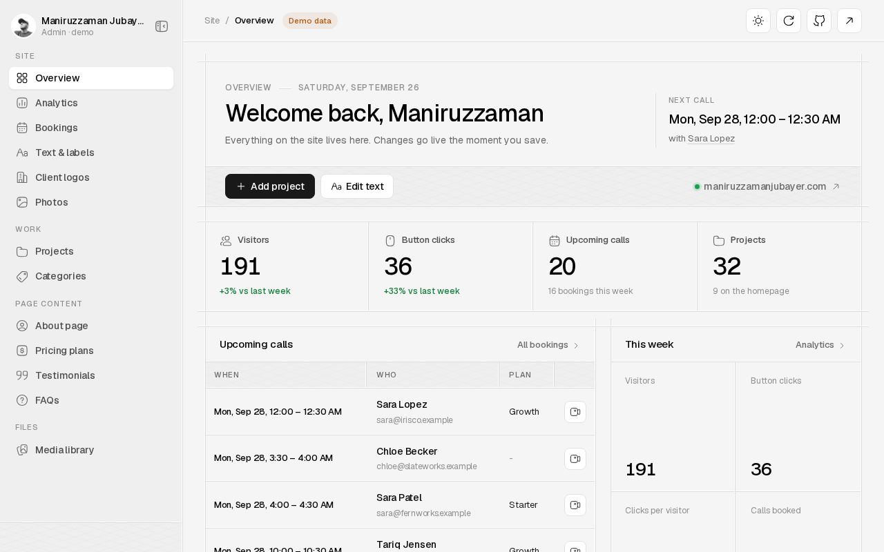 Preview of Admin Panel