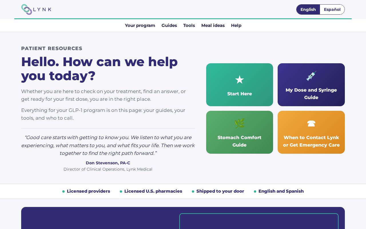 Preview of Lynk Patient Site