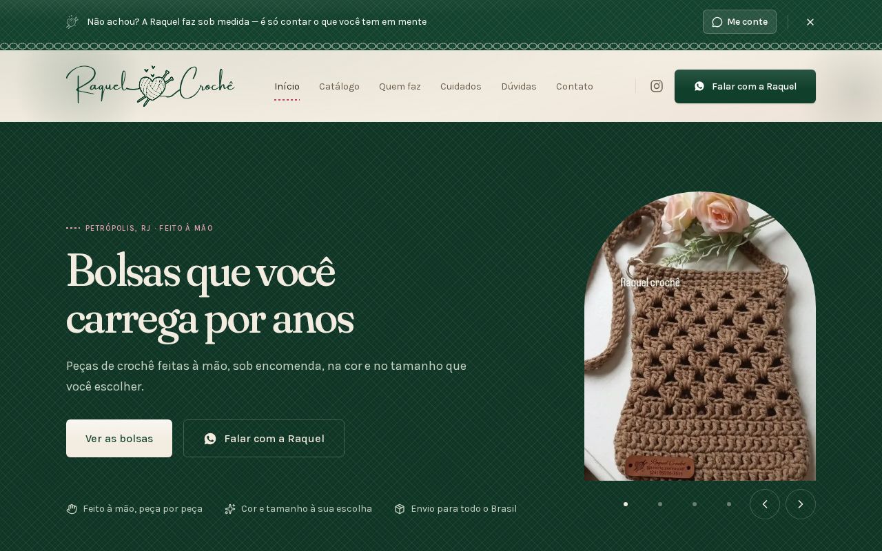 Preview of Website Crochê com Raquel — Next.js 16 + TypeScript + Tailwind CSS