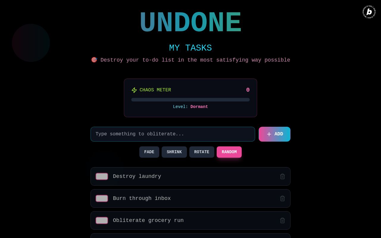 Preview of Undone My Tasks - Chaotic To-Do App