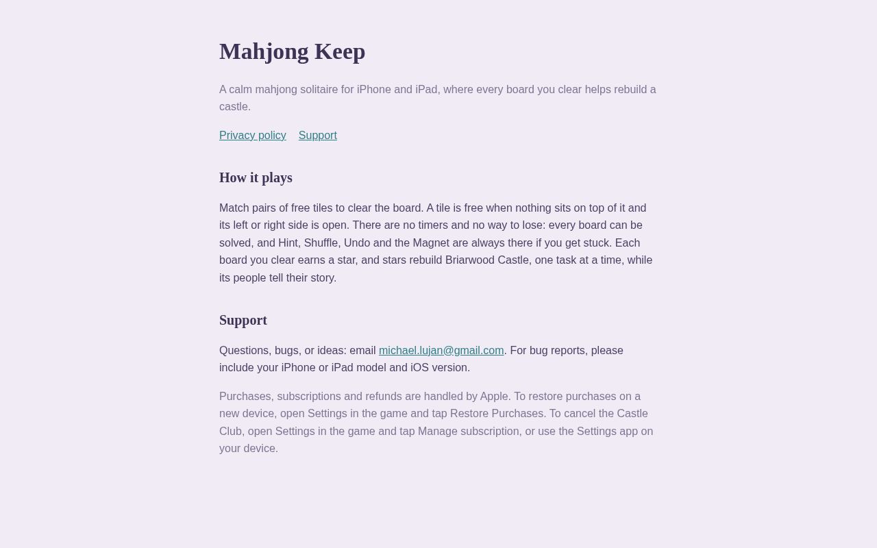 Preview of Mahjong Keep Site