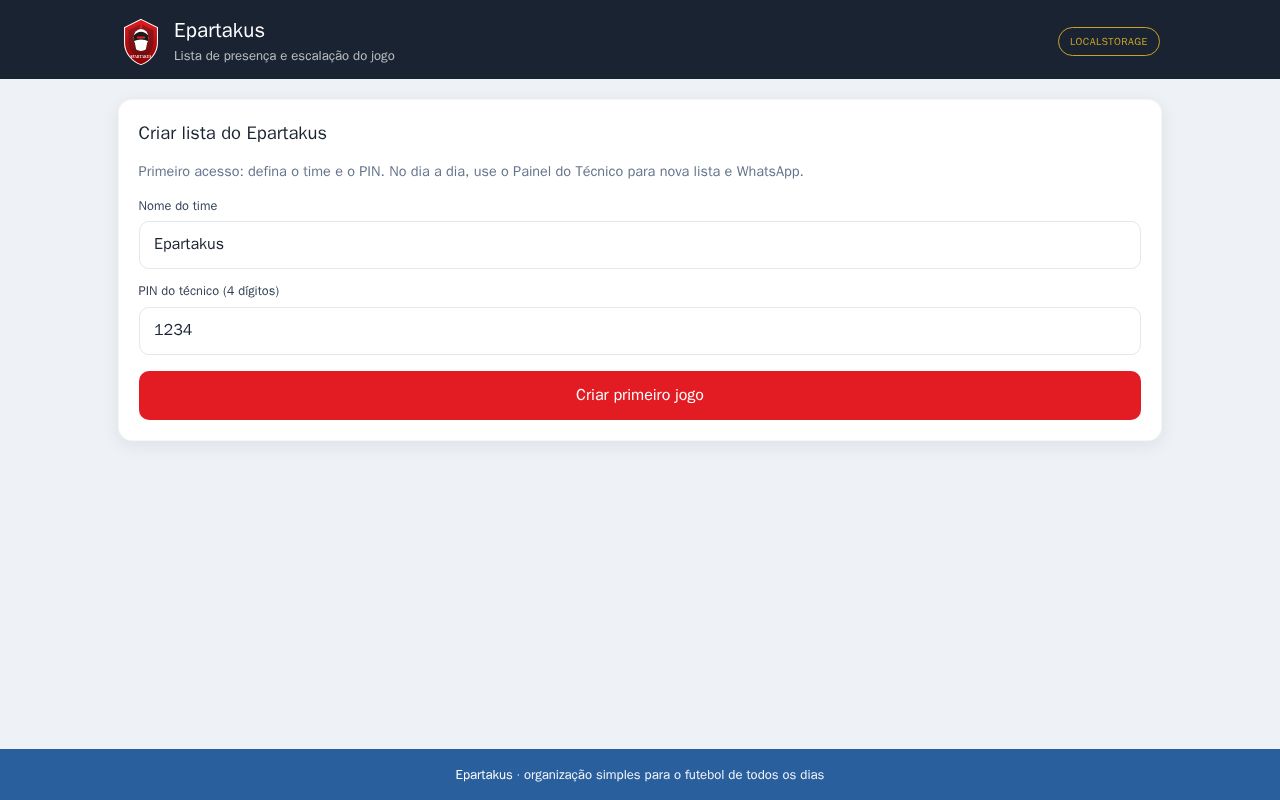 Preview of Epartakus — lista de presença e escalação (Firebase/localStorage)