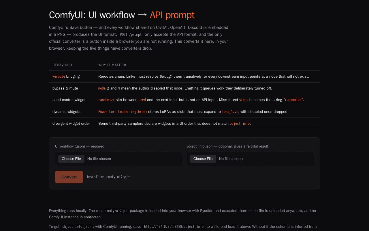 Preview of ComfyUI UI to API Converter