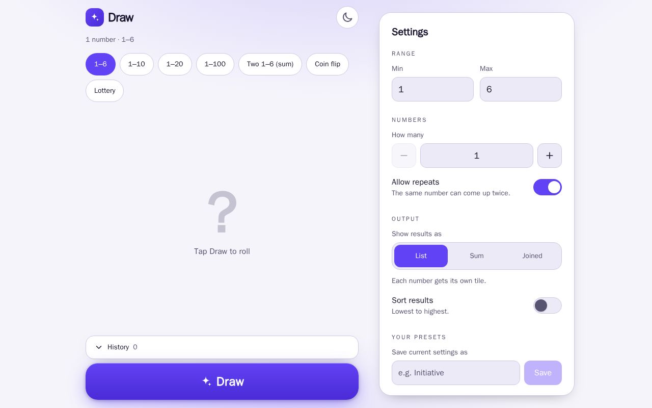 Preview of Random Number Generator
