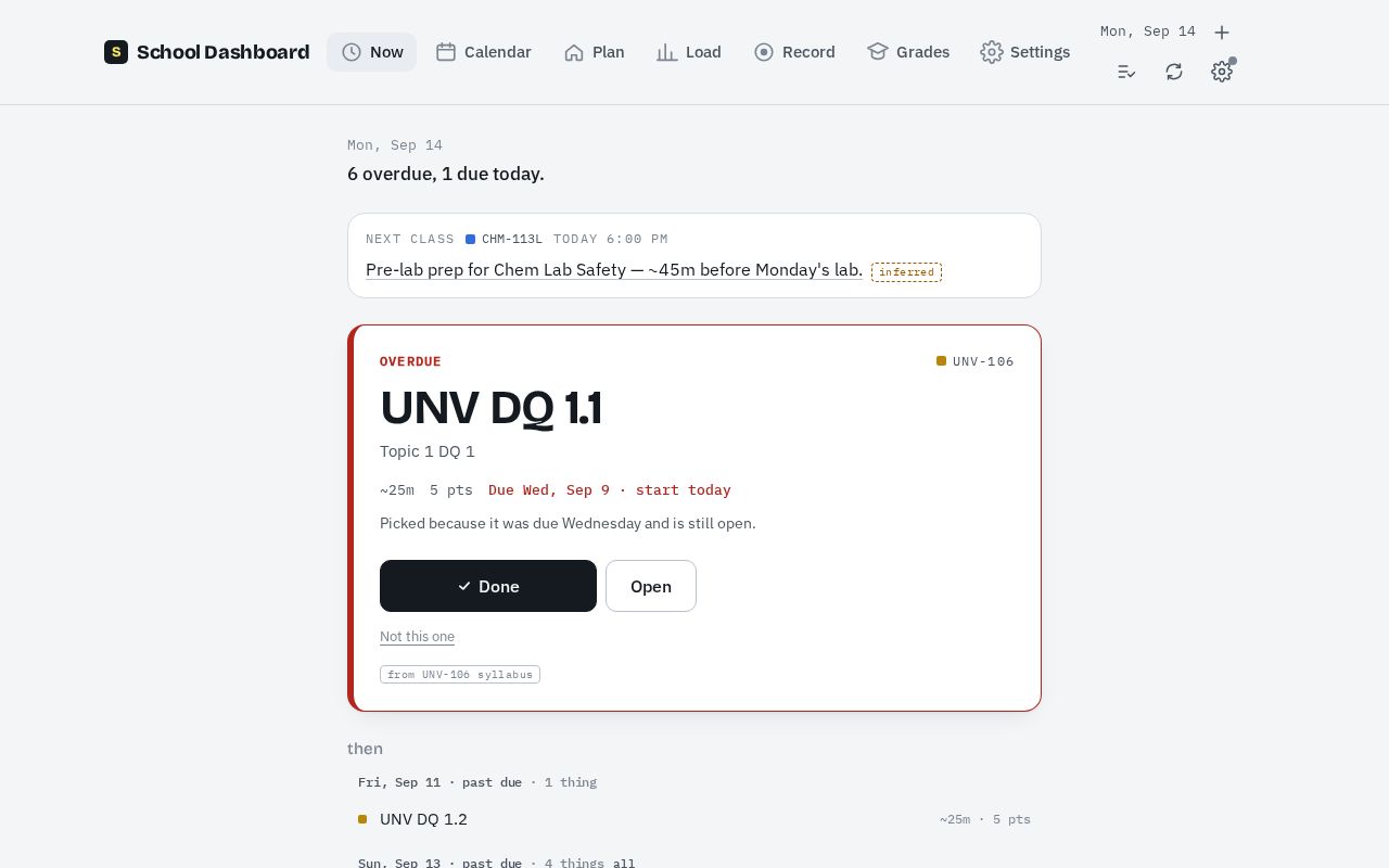 Preview of GCU syllabus planner: start-by dates, calendar, workload heatmap, Supabase sync