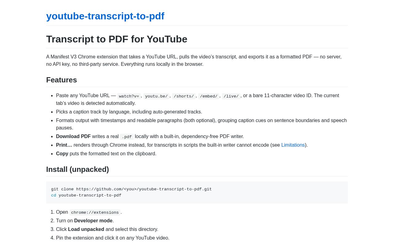 Preview of Youtube Transcript To Pdf