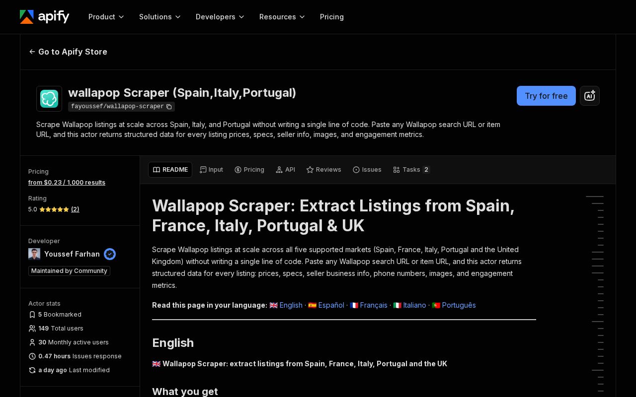 Preview of Wallapop Scraper