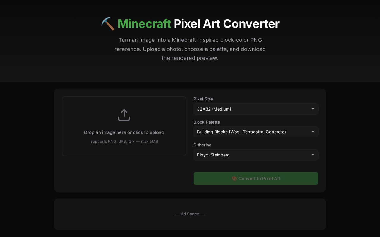 Preview of Minecraft Pixel Art Converter