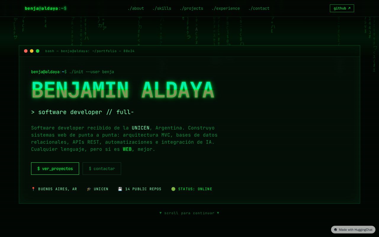 Preview of Benja Aldaya — Portfolio (Matrix Hacker)