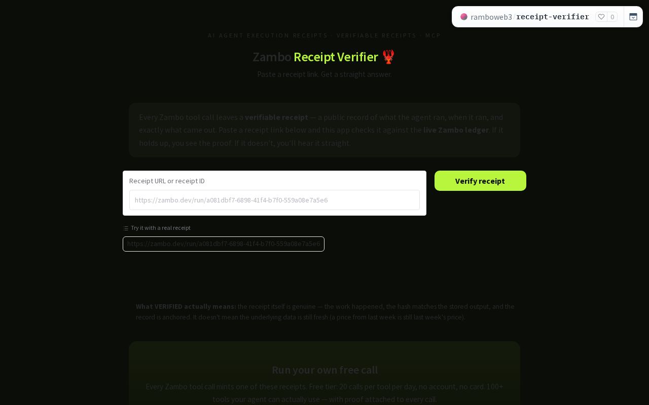 Preview of Zambo Receipt Verifier