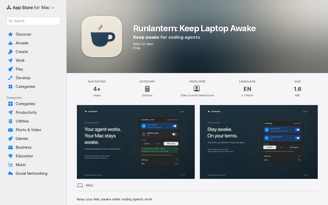 Preview of Runlantern: Keep Laptop Awake