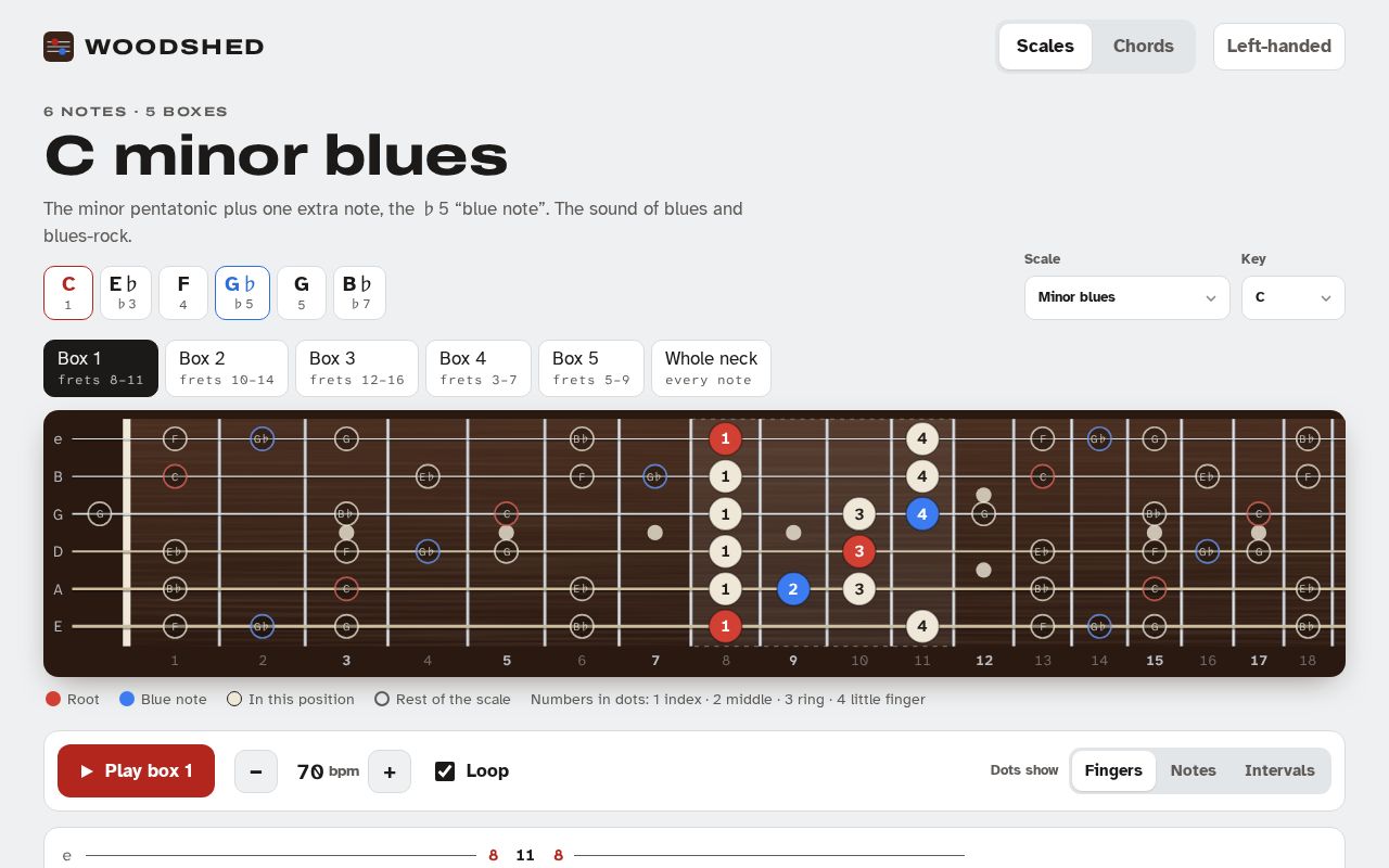 Preview of Guitar practice: scales with finger positions and a chord library