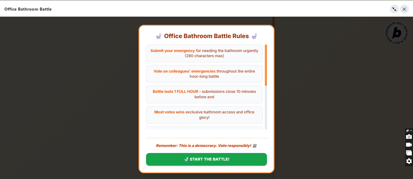 Preview of BATHROOM BATTLE: The Most Ridiculous App :)