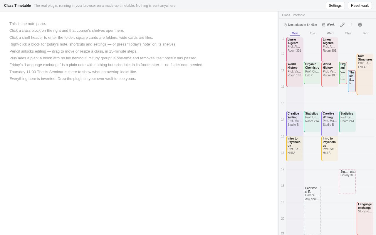 Preview of Obsidian Class Timetable