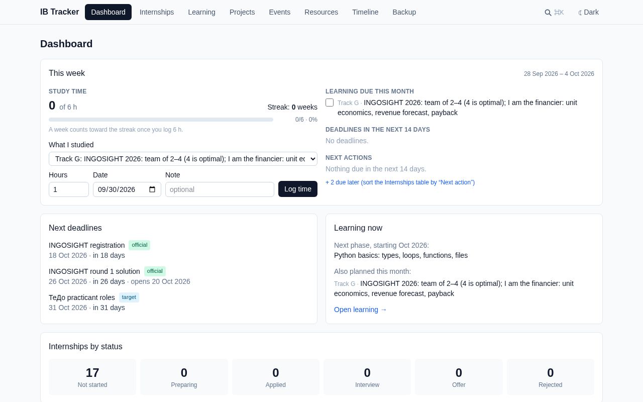 Preview of Internship Tracker