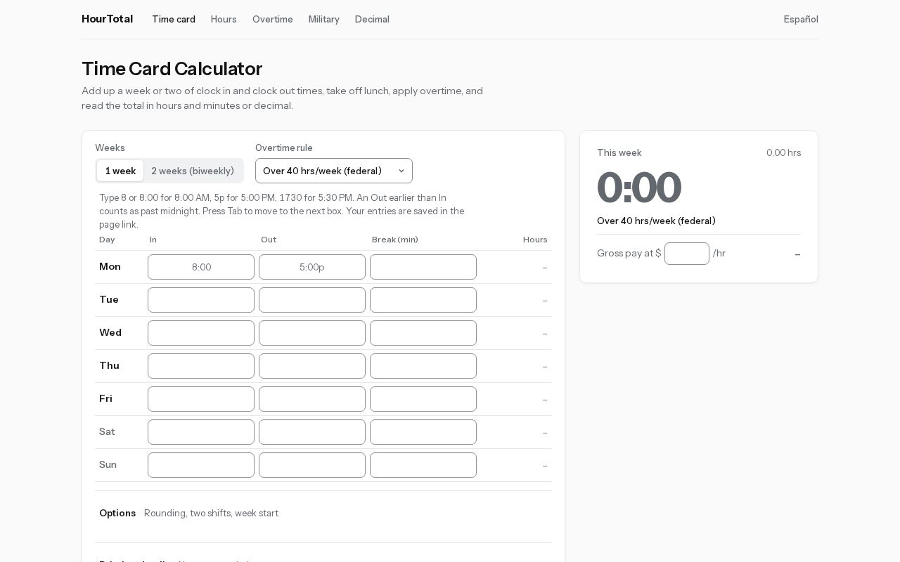 Preview of Time Card Calculator with Lunch and Overtime