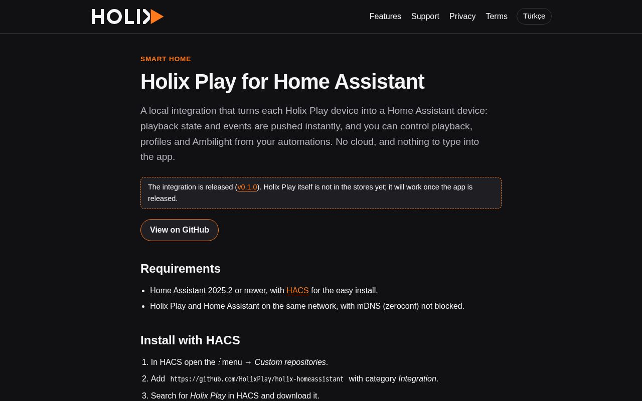 Preview of Holix Homeassistant