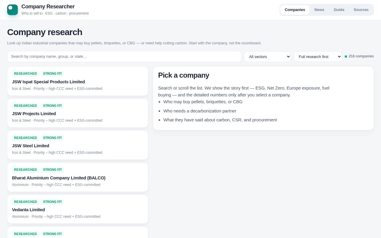 Preview of Company Researcher