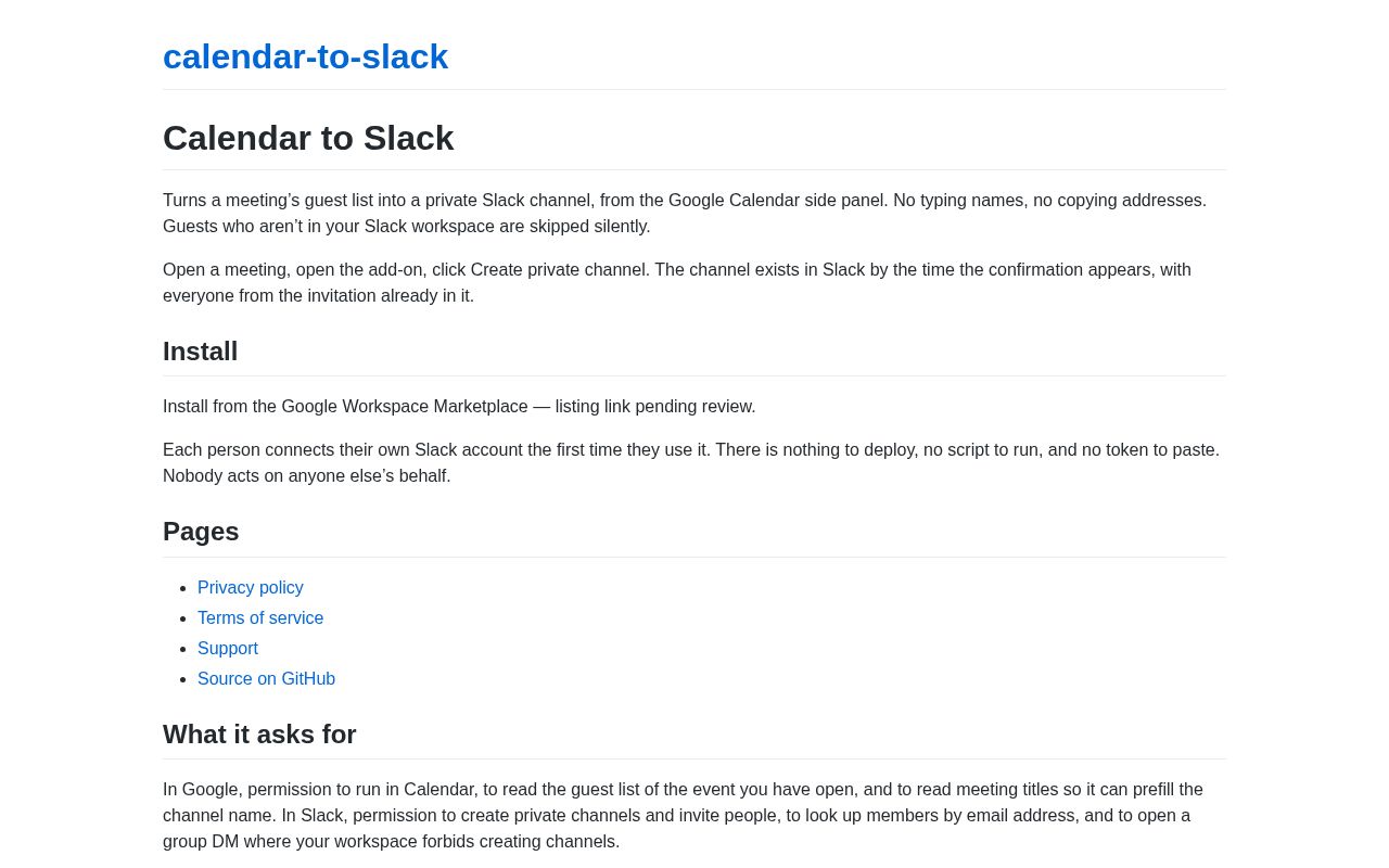 Preview of Calendar To Slack