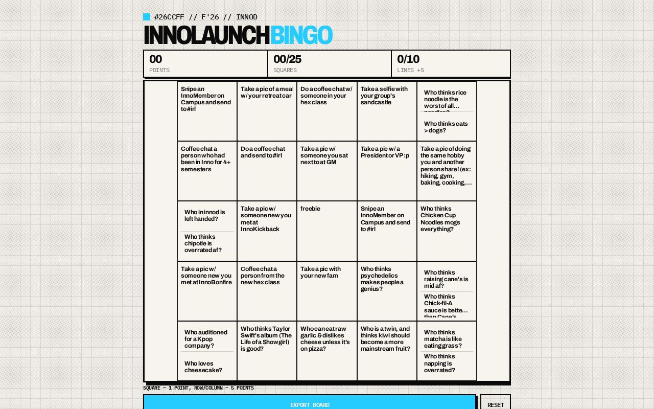 Preview of InnoLaunch Bingo webapp