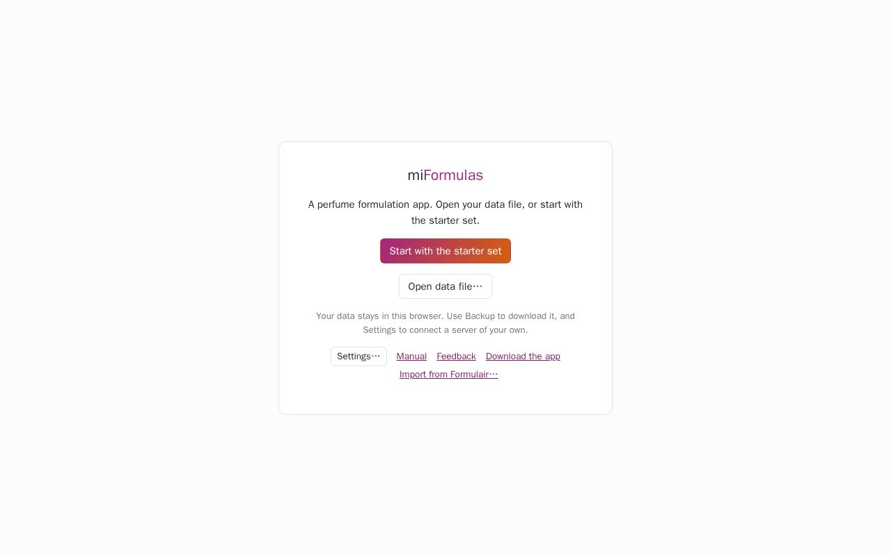 Preview of Perfume formulation software in a single HTML file