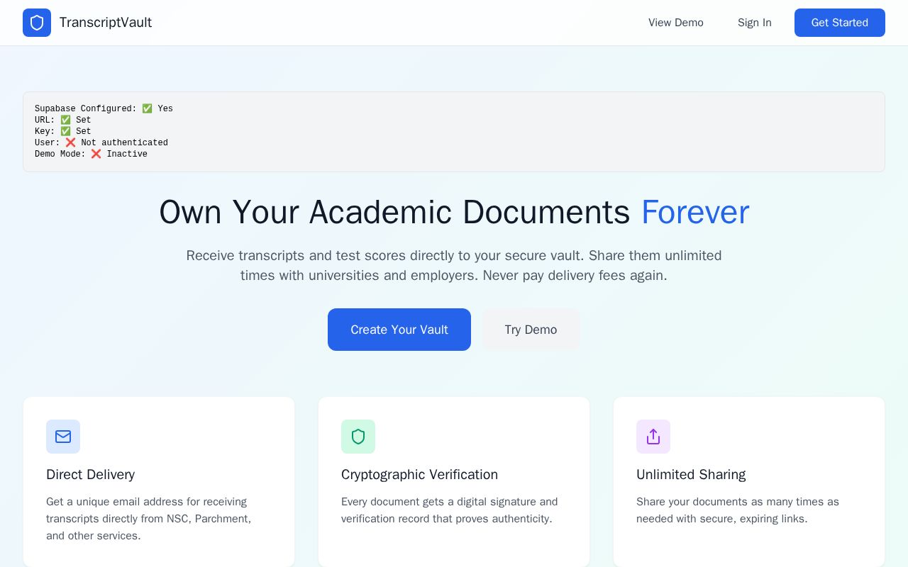 Preview of Secure Transcript Vault