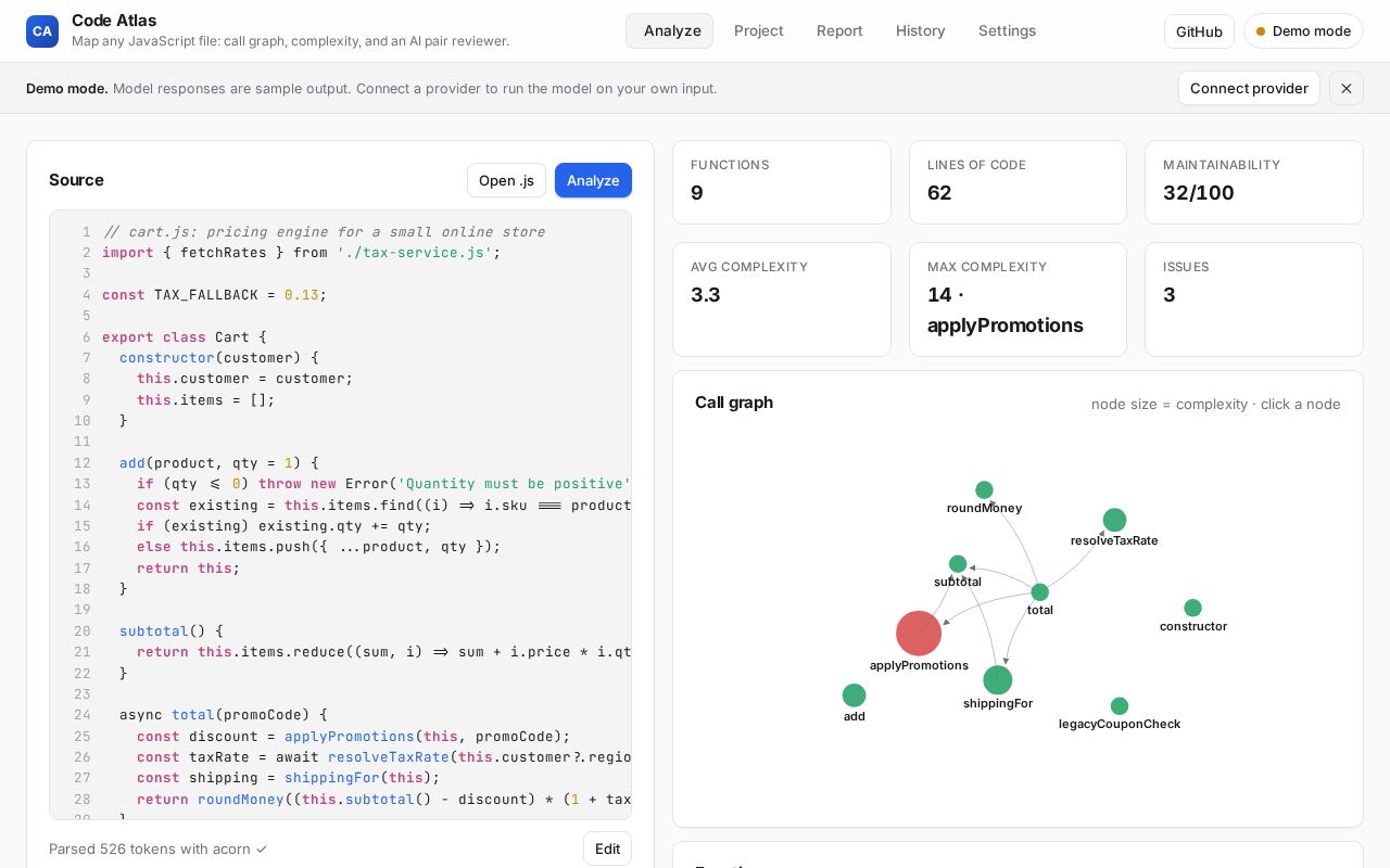 Preview of Js Code Analyzer