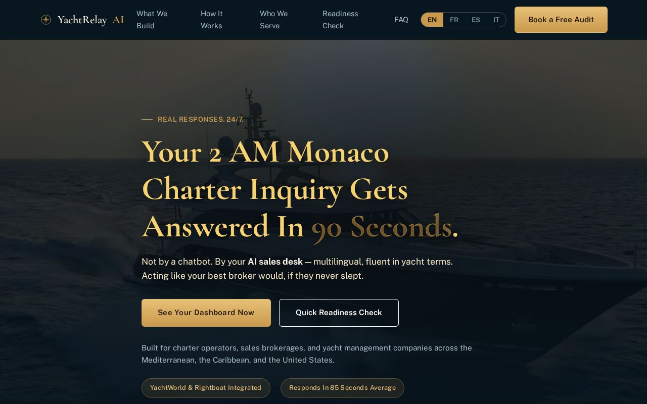 Preview of PortRelay AI — bespoke AI service desk marketing site for marine and boat suppliers