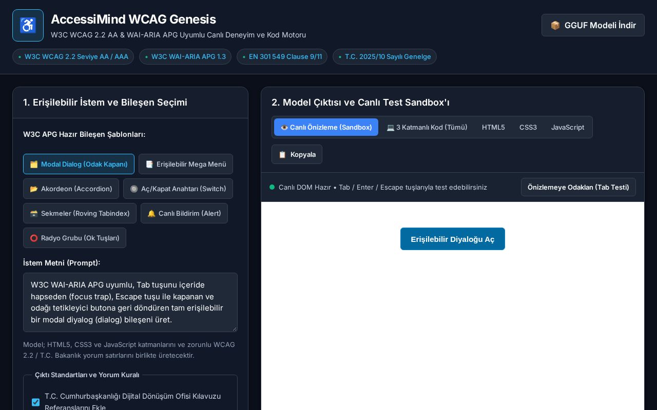 Preview of AccessiMind WCAG Genesis Canlı Demo