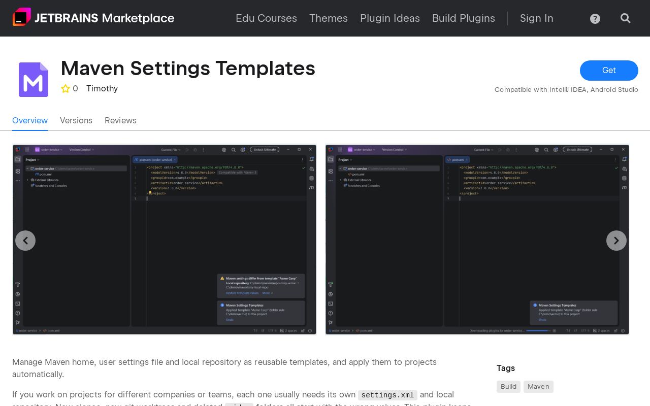 Preview of Maven Settings Templates