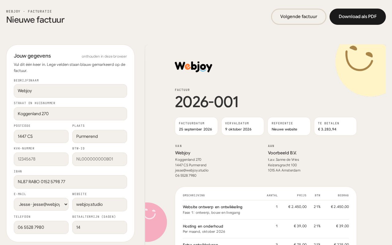 Preview of Factuur Webjoy