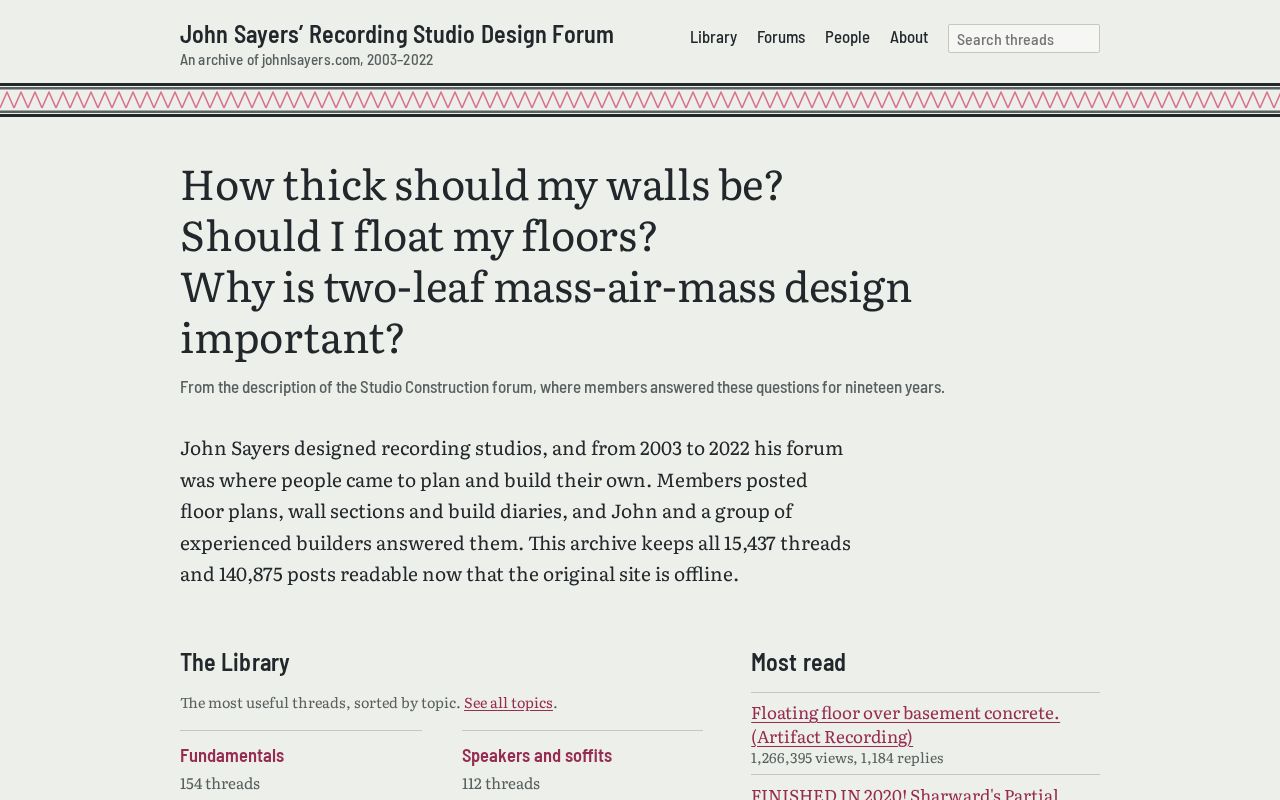 Preview of John Sayers’ Recording Studio Design Forum archive