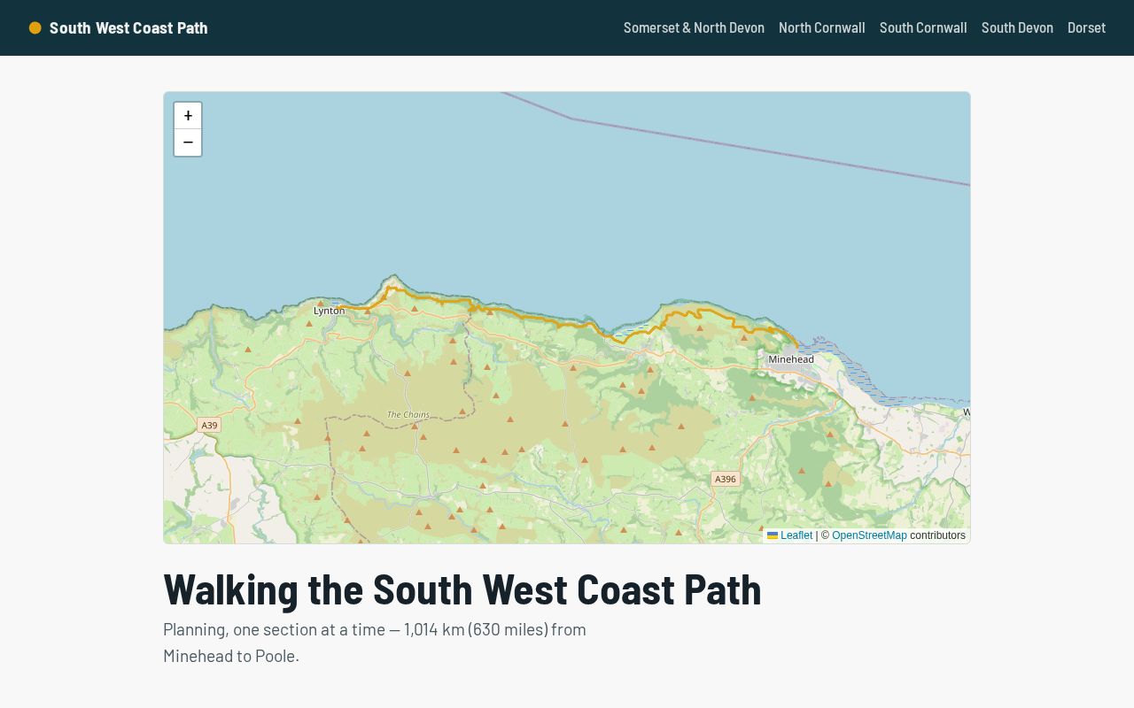 Preview of Planning and journal site for walking the South West Coast Path — Eleventy static site.