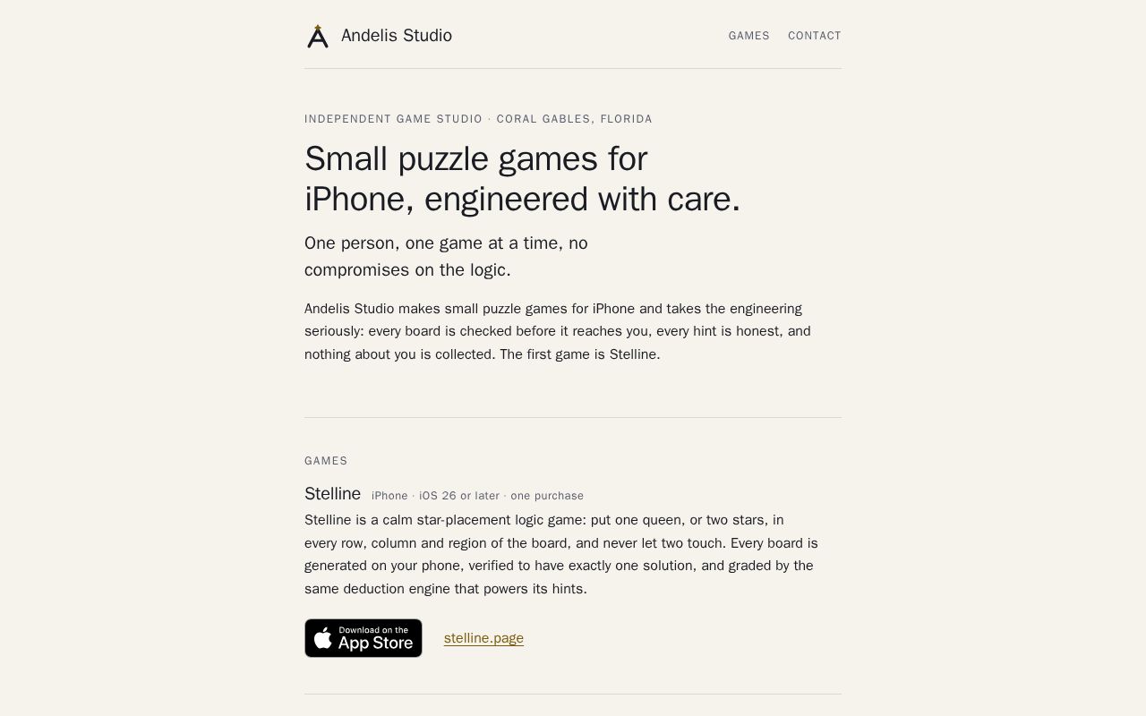 Preview of Andelis Studio — the studio website, served at andelis.studio