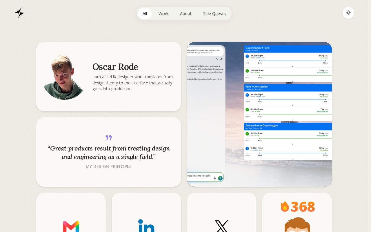 Preview of Oscar Rode's personal design portfolio.