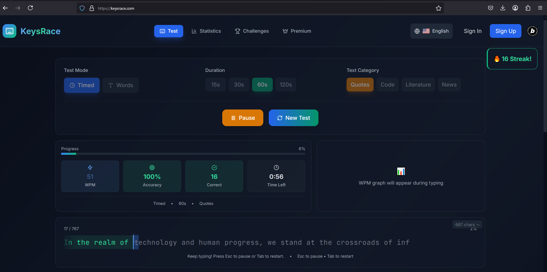 Preview of KeysRace - Modern Typing Experience