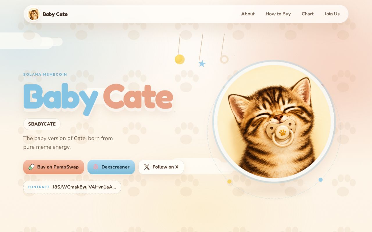 Preview of Baby Cate Solana memecoin website