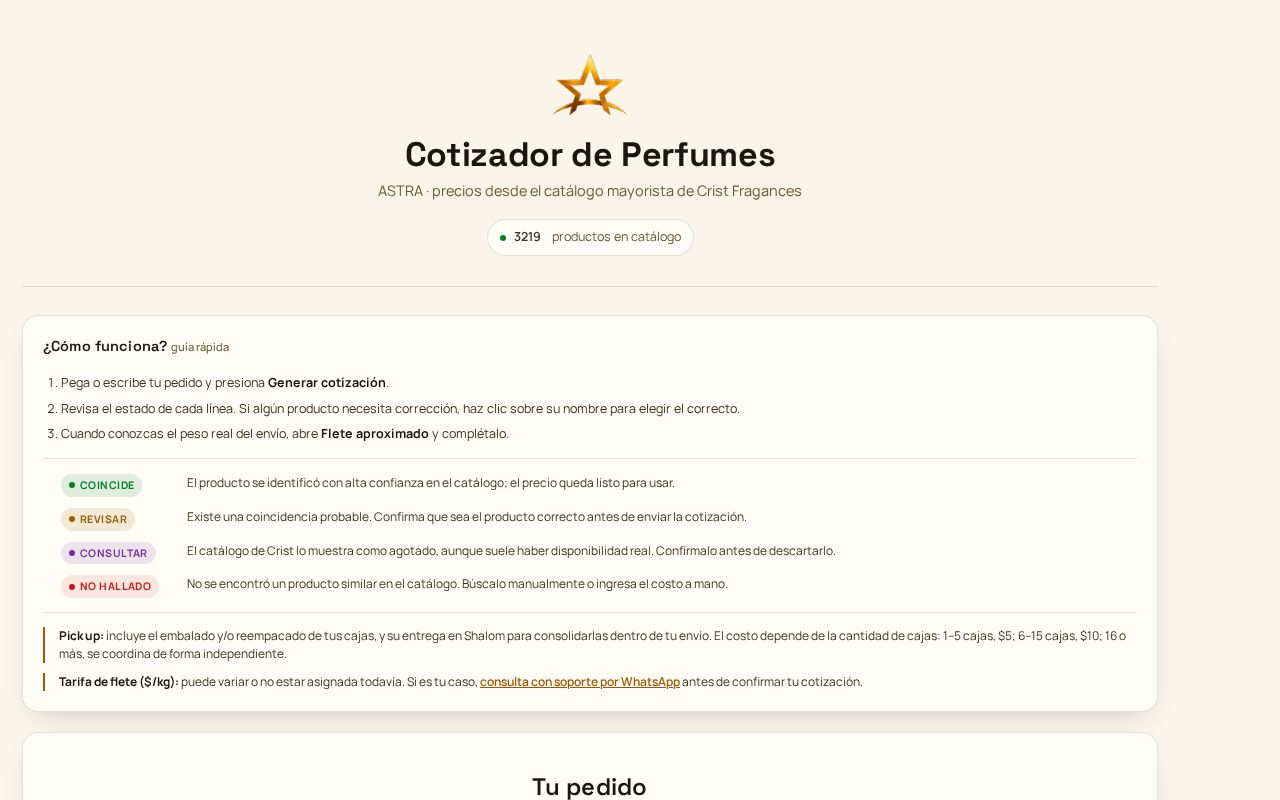 Preview of Astra Cotizador Perfumes
